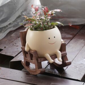 umesong smily face planter pot cute resin flower head planters for indoor outdoor unique sit rocking chair succulent pots gift ideai for mother and appreciation christmas with drainage hole