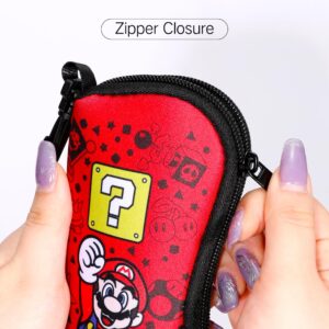 PERFECTSIGHT Kawaii Glasses Case, Neoprene Zipper Eyeglass Case with Clip, Cute Soft Sunglasses Travel Pouch for Women Kids (Red Mario)