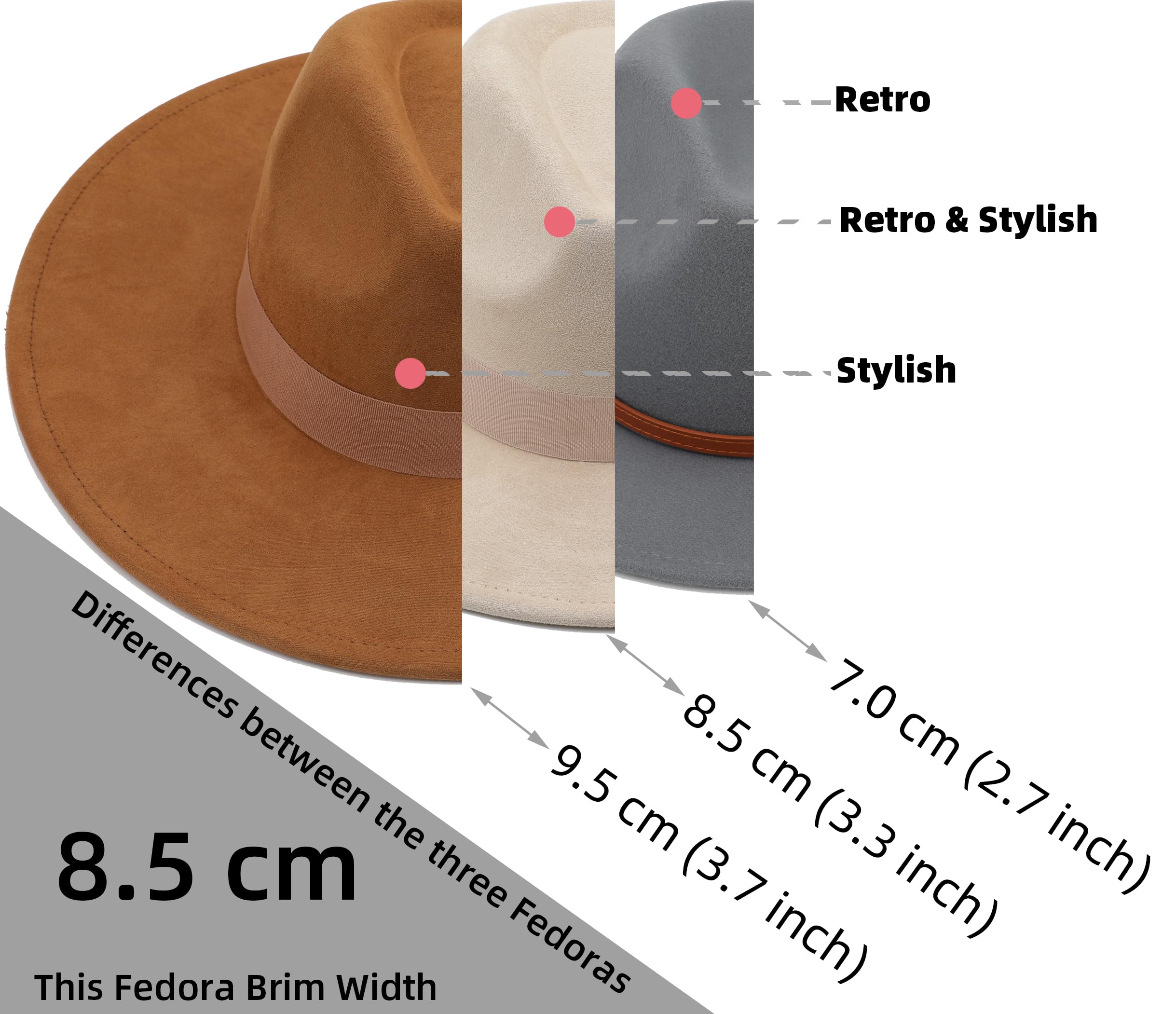 Pro Celia Wide Brim Fedora Hat for Men Women Big Rancher Felt Hat (US, Alpha, One Size, Belt-Black)