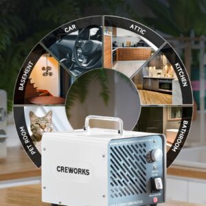 CREWORKS Ozone Negative Ion Generator, 30000 mg/h 2-in-1 Odor Eliminator Air Purifier for Car Home Smoke Pet Odor Removal, Commercial Ozone Machine Ionizer with Timer for 3200 sq ft Room