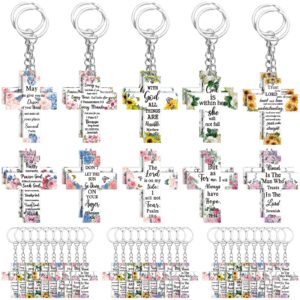 Remuuly 50 Pcs Christian Cross Keychain Bulk Floral Acrylic Bible Verse Keychain Religious Christian Keychains Inspirational Quotes Scripture Keychain for Women Men Church Mother's Day Gifts