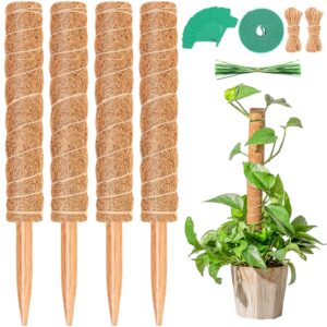 moss pole for plants, 4 pack moss poles for climbing plants, monstera coir totem pole, 15.8 inch moss sticks for plant support, indoor potted plants train creeper plants grow upwards