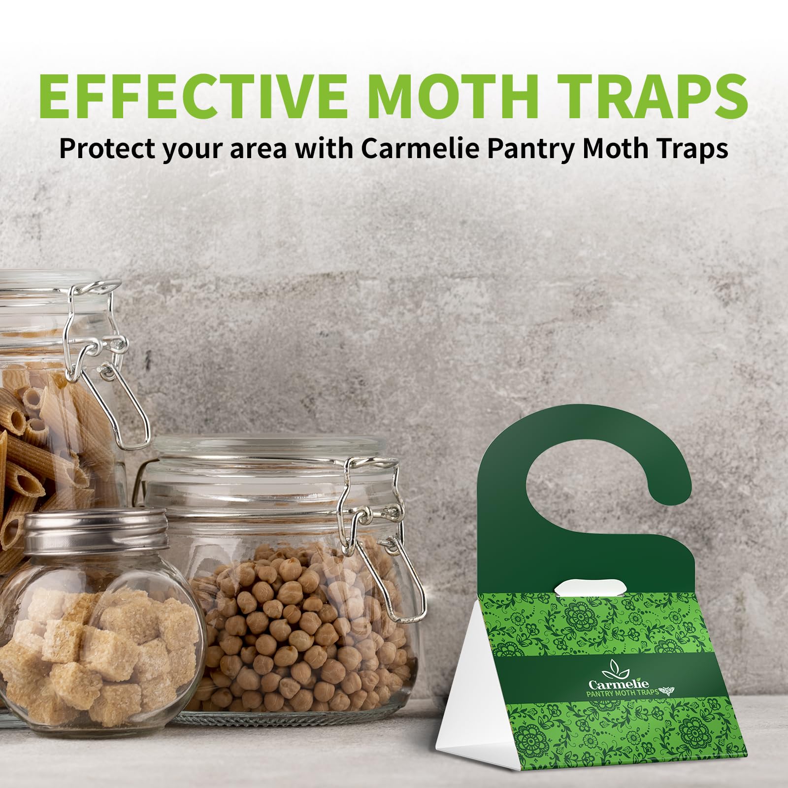 Carmelie Pantry Moth Traps, Moth Traps with Pheromones Prime, 10 Moth Traps for Meal Moth Killer, Sticky Glue Flies Pest Food and Cupboard Moth Killer, Hook Design for Indoor Kitchen Closet, Non-toxic