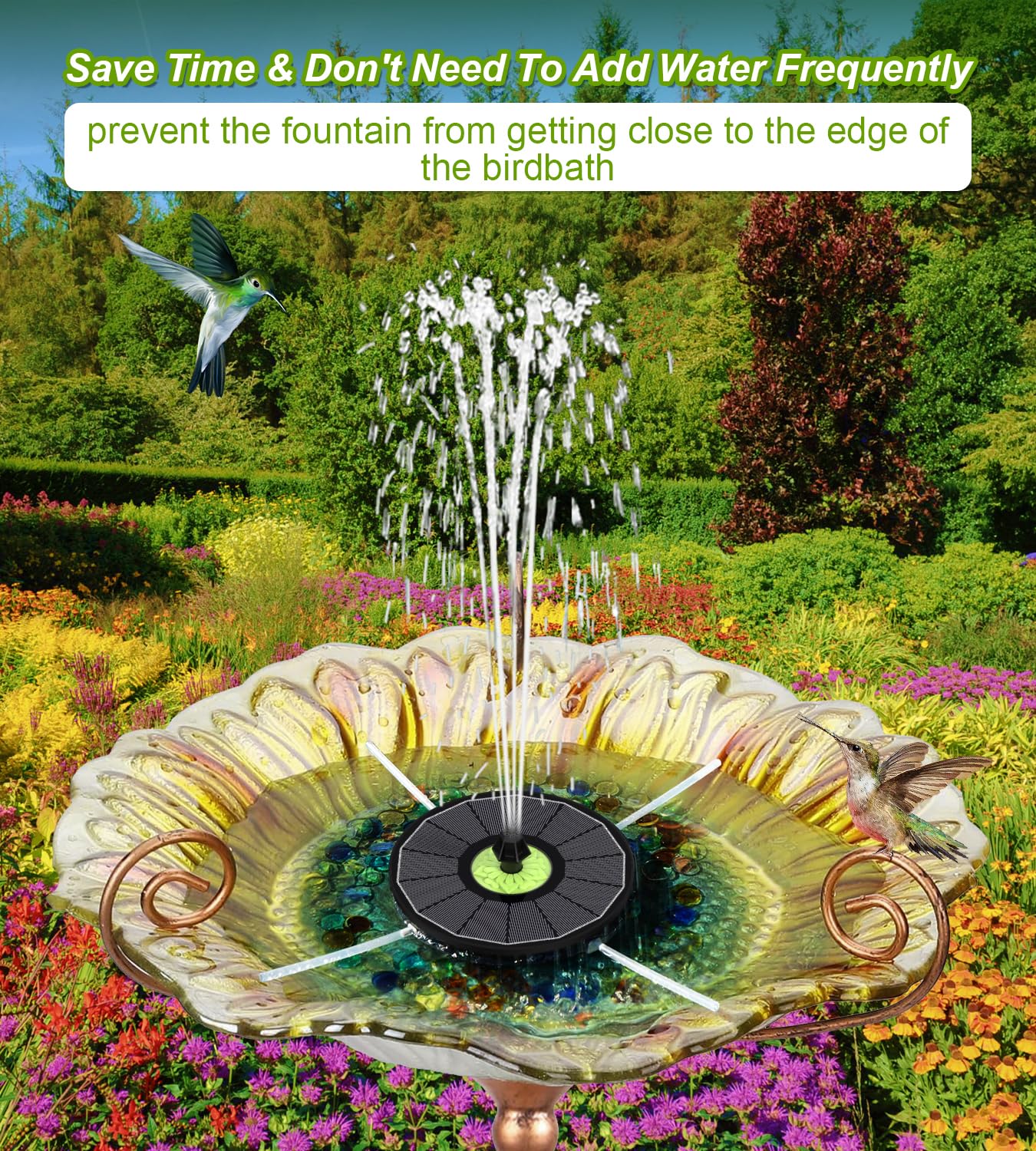 SZMP Solar Fountain 3.5W Bird Bath Fountains with Tender Green Flower 2024 Upgraded 100% Glass Panel, Solar Fountain Pump with 7 Nozzles, Solar Water Fountain for Hummingbirds, Garden, Pond (Black)