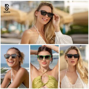 SOJOS Trendy Sunglasses Womens Retro Cute Cat Eye Polarized Women Designer Shades SJ2297 Black Frame Grey Lens