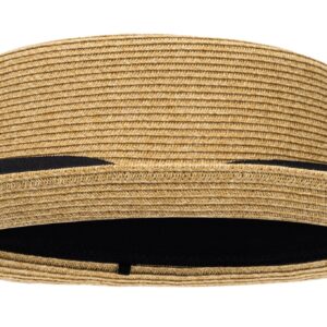 Pork-Pie-Hat-for-Men-Women Straw-Boater-Hat - Classic Boater Derby Sun Hats with Grosgrain Band Khaki