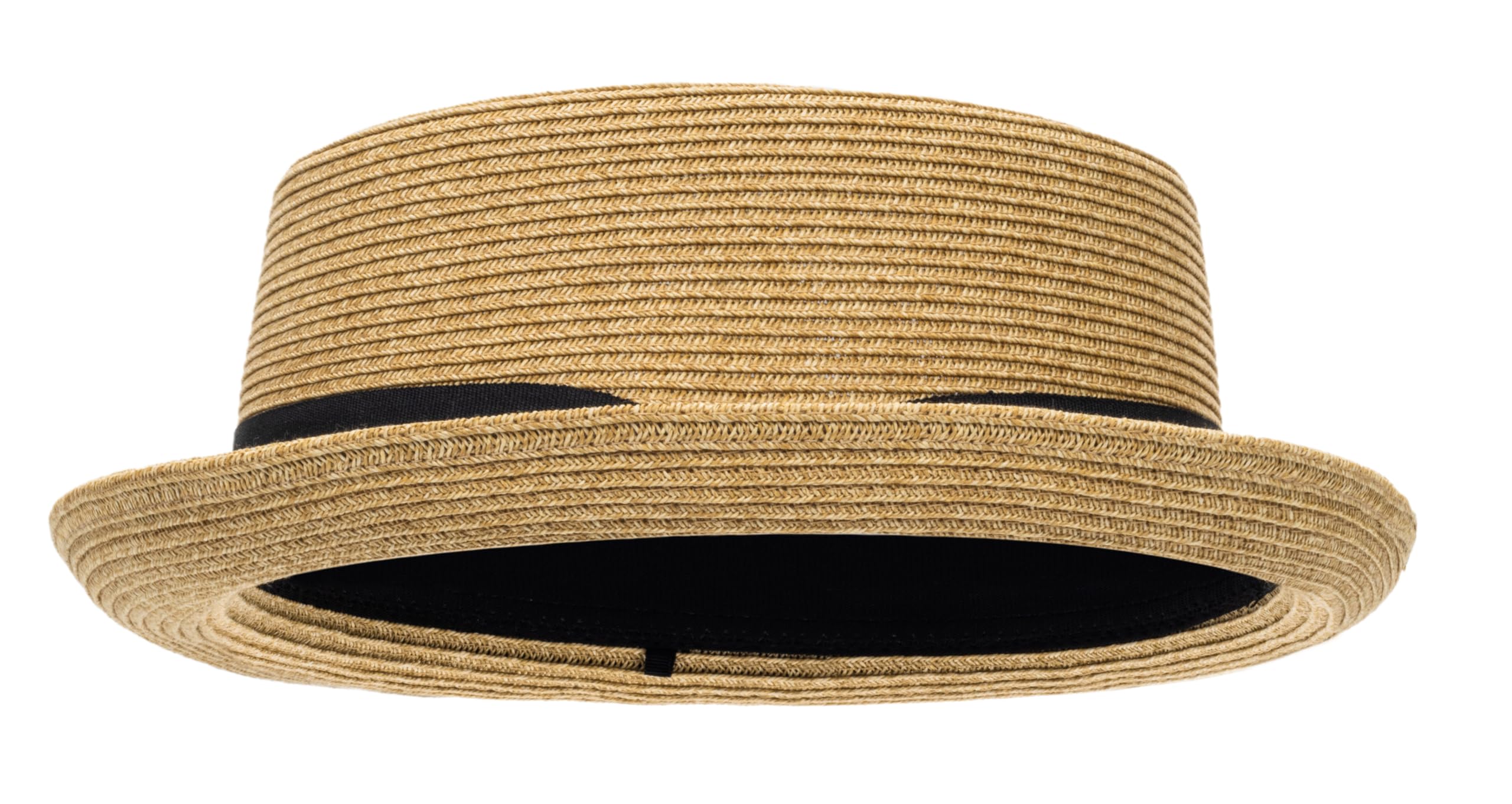 Pork-Pie-Hat-for-Men-Women Straw-Boater-Hat - Classic Boater Derby Sun Hats with Grosgrain Band Khaki