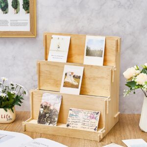 Barydat 2 Pcs 3 Tiered Greeting Card Display Stand Wooden Organizer Racks for Sticker Craft Brochure Table Tabletop Vendors Retail Counter Trade Shows Showcase