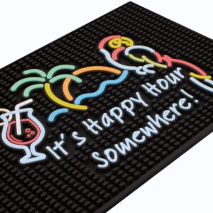 Tiki Bar Happy Hour Sign Rubber Bar Mat for Bartending 18x12 in, It's Happy Hour Somewhere Outdoor Tiki Bar Decor, Bar Mats for Countertop, Bar mat for Home Bar, Bartender Mat, Home Bar Accessories