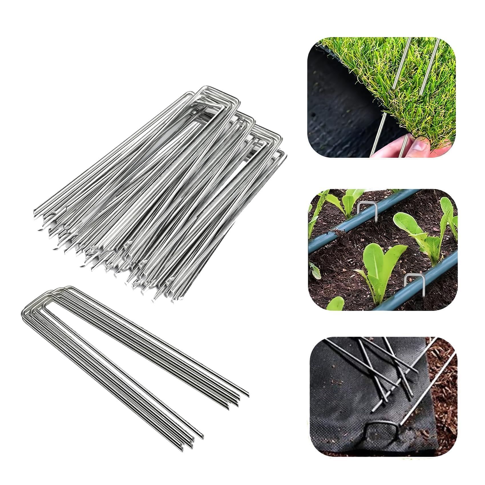 DaTpuik 24 Pack Sturdy Garden Landscape Staples, 6 Inch Galvanized Steel Sod Pins Anti-Rust Stakes for Weed Barrier, Christmas Decorations and Landscaping Fabric.