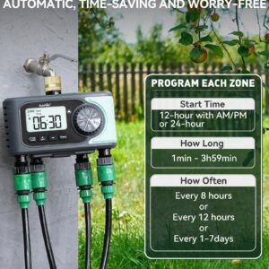 RAINPOINT Sprinkler Timer, 4 Outlets Hose Timer with Brass Inlet, Water Timer with Rain Delay/Manual/Automatic Timed Controller System, Programmable Digital Irrigation Timer for Lawn Yard, 4 Zone