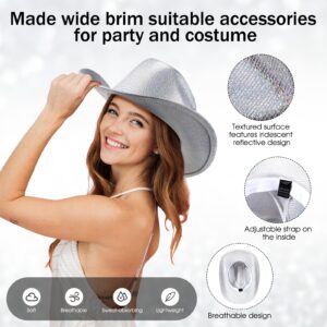 Silicherry 4 Pcs Halloween Cowgirl Hat Sequin Bling Cowboy Hats DIY Shiny Disco Western Hats for Women Men Cosplay Party(Silver)