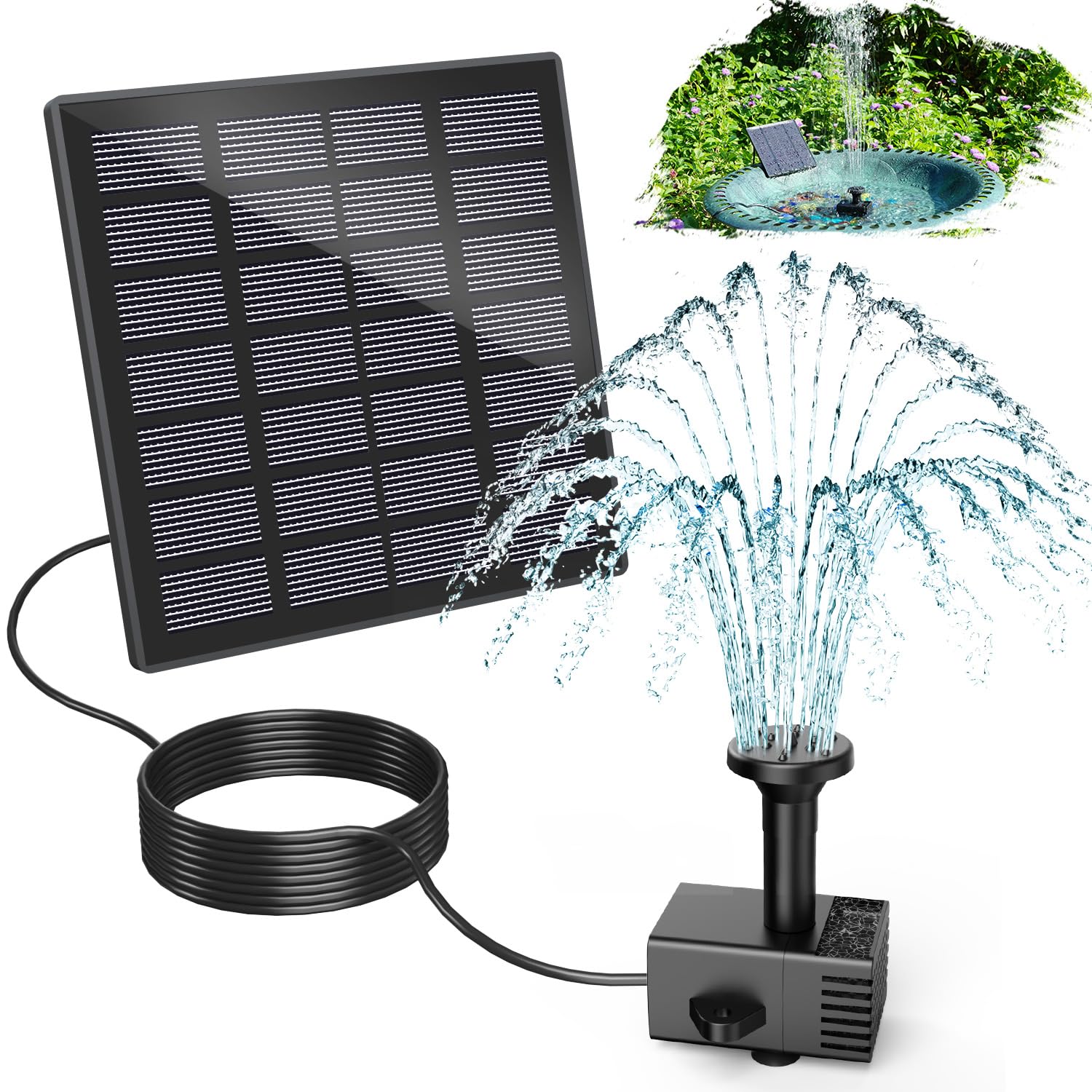 GAIZERL Solar Fountain Kits, 2024 Upgrade 1.8W Glass Panel Solar Water Pumps, Adjustable Small Solar Powered Bird Bath Fountain Pump with 9.84ft Cable, 9 Nozzles for Garden, Humingbirds, DIY Fountains