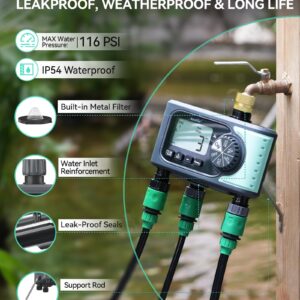 RAINPOINT Sprinkler Timer, 4 Outlets Hose Timer with Brass Inlet, Water Timer with Rain Delay/Manual/Automatic Timed Controller System, Programmable Digital Irrigation Timer for Lawn Yard, 4 Zone