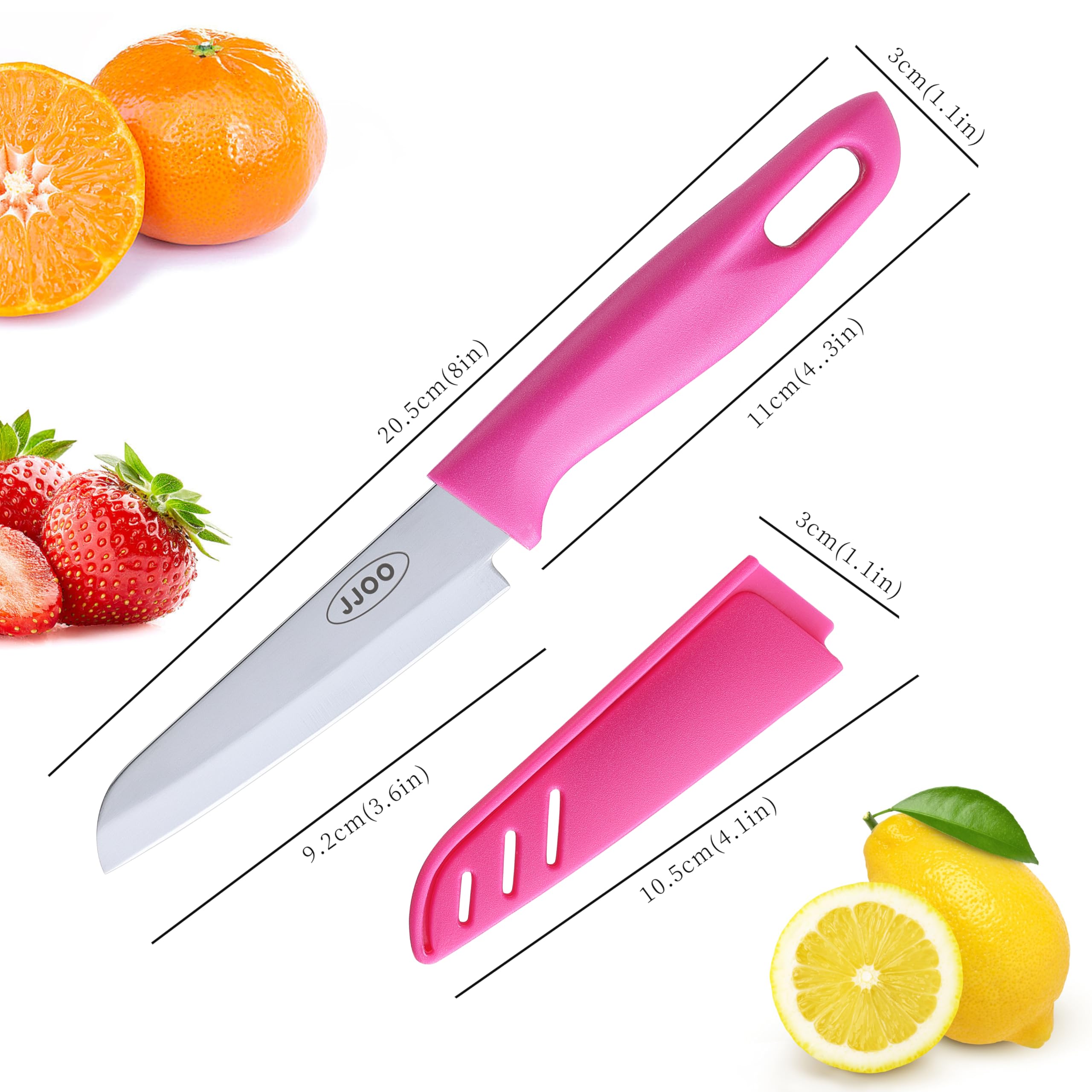 JJOO Paring Knives, Stainless Steel Paring Knife Set with Cover, 3.6 inch Pairing knife, Ultra-Sharp Small Kitchen Knife, Great for Fruit and Vegetable, Dishwasher Safe (Multi Colors)