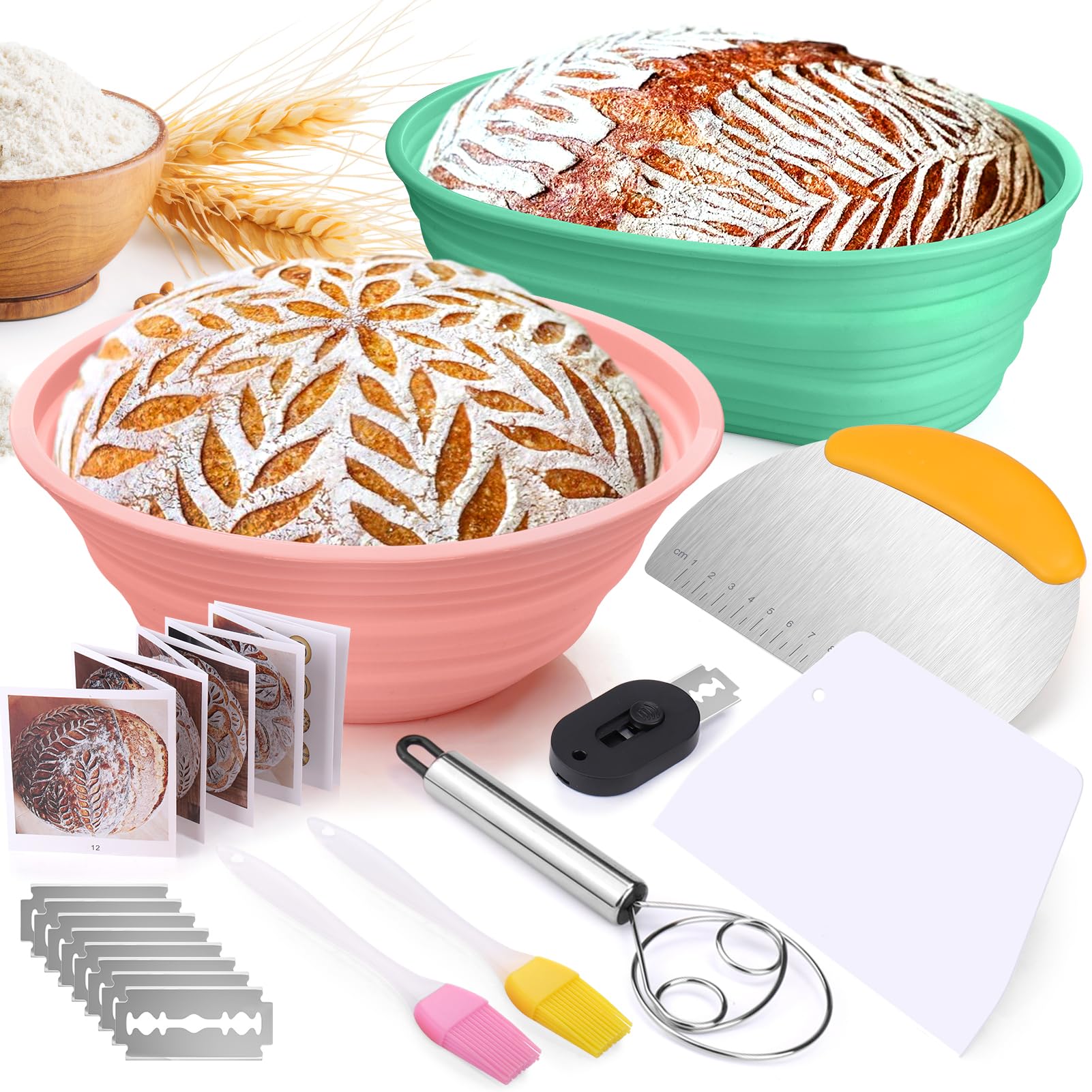 Palksky Sourdough Proofing Baskets Silicone Kit, Sour Dough Kit Sourdough Baking Supplies - Round & Oval Bowls Tools, Sourdough Bread Baking Supplies, Bread Proofer Essentials for Beginners