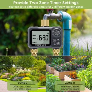 Moistenland Hose Timer with Brass Swivel, Sprinkler Timer, with Rain Delay/Manual/Automatic Watering System,Lawn & Garden Watering Equipment,IP54 Waterproof, 3.1 Inches Large Screen(2 Outlets)