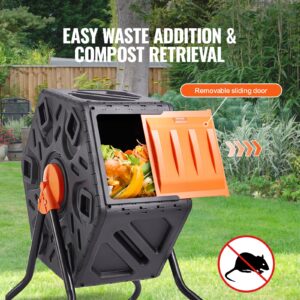 VEVOR Compost Bin, 18.5-Gal Small Composting Tumbler, Compact Single Rotating Chamber with Sliding Door and Steel Frame, BPA Free Composter Bin Tumbler for Garden, Kitchen, Yard, Outdoor