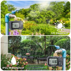 Moistenland Hose Timer with Brass Swivel, Sprinkler Timer, with Rain Delay/Manual/Automatic Watering System,Lawn & Garden Watering Equipment,IP54 Waterproof, 3.1 Inches Large Screen(2 Outlets)