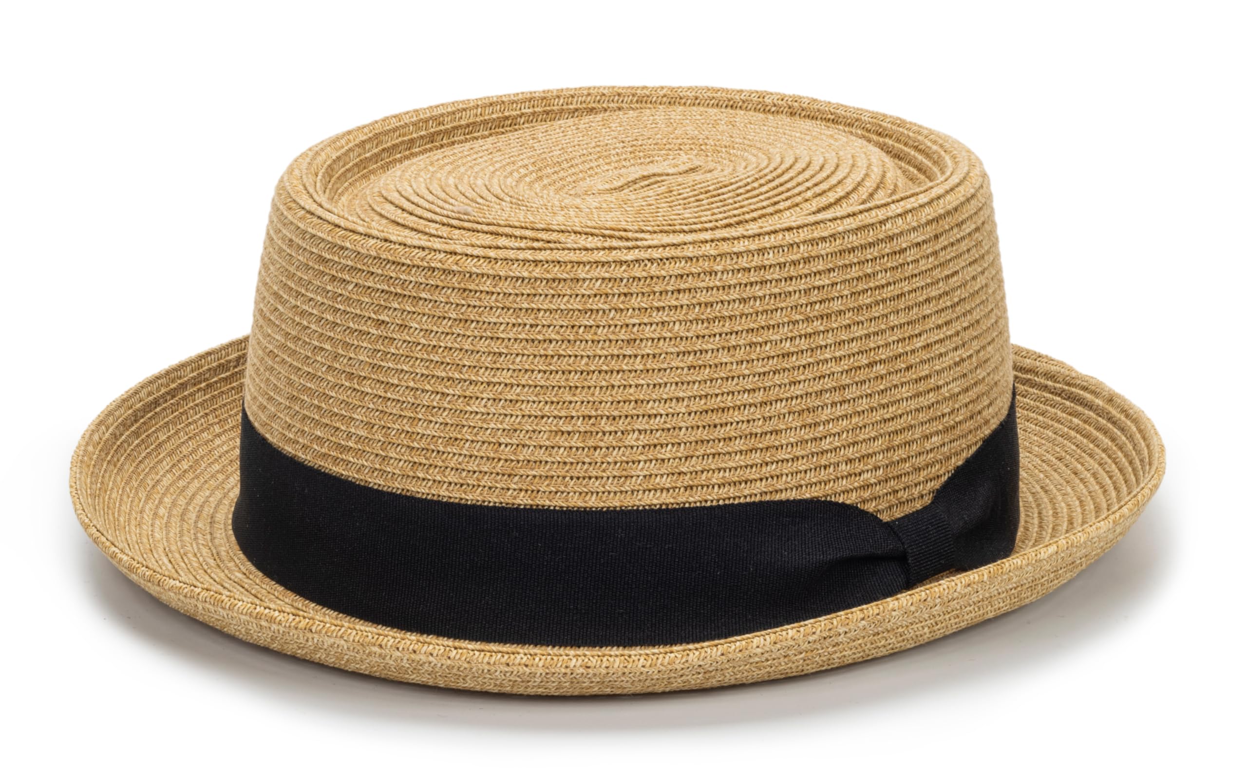 Pork-Pie-Hat-for-Men-Women Straw-Boater-Hat - Classic Boater Derby Sun Hats with Grosgrain Band Khaki