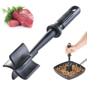 meat chopper for ground beef, jjoo heat resistant hamburger meat chopper, nylon 5 curved blades ground beef smasher, non-stick meat masher, mix and chop kitchen tool (black)