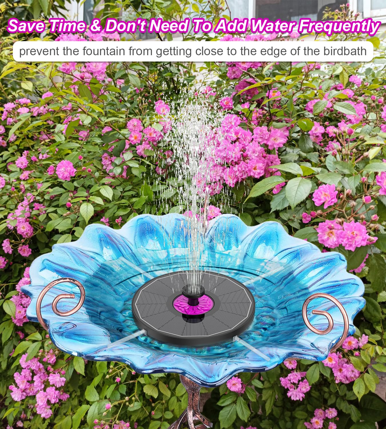 SZMP Solar Fountain 3.5W Bird Bath Fountains with Rosy Flower 2024 Upgraded 100% Glass Panel, Solar Powered Water Fountain with 7 Nozzles, Solar Fountain Pump for Pool, Pond, Garden, Outdoor (Black)