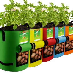 kopotma 5Packs Colorful Potato Grow Bags, Heavy Duty Potato Grow Bags with Flap, Potato Bags for Growing Potatoes Potato Planter Potato Growing Containers Potato Growing Bags, 10Gal