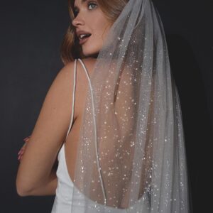 YAEISM Bride Wedding Veil White Glitter Cathedral Veil Sparkly Bachelorette Veil Fingertip Bridal Long Star Light Tulle Veils with Metal Comb for Brides and Women