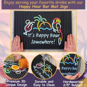 Tiki Bar Happy Hour Sign Rubber Bar Mat for Bartending 18x12 in, It's Happy Hour Somewhere Outdoor Tiki Bar Decor, Bar Mats for Countertop, Bar mat for Home Bar, Bartender Mat, Home Bar Accessories