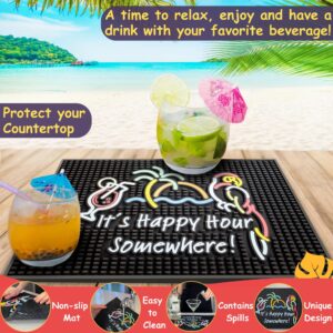 Tiki Bar Happy Hour Sign Rubber Bar Mat for Bartending 18x12 in, It's Happy Hour Somewhere Outdoor Tiki Bar Decor, Bar Mats for Countertop, Bar mat for Home Bar, Bartender Mat, Home Bar Accessories