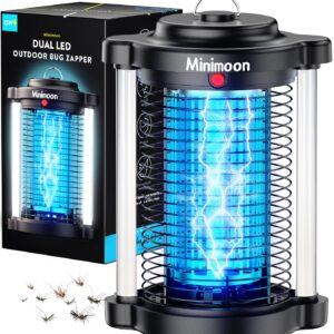 Minimoon Bug Zapper Outdoor, Upgraded Mosquito Zapper with Dual LED Light, 4200V Fly Zapper, 15W Electric Fly Traps Outdoor, IPX4, 8.2Ft Cord, Insect Trap for Yard, Backyard, Patio