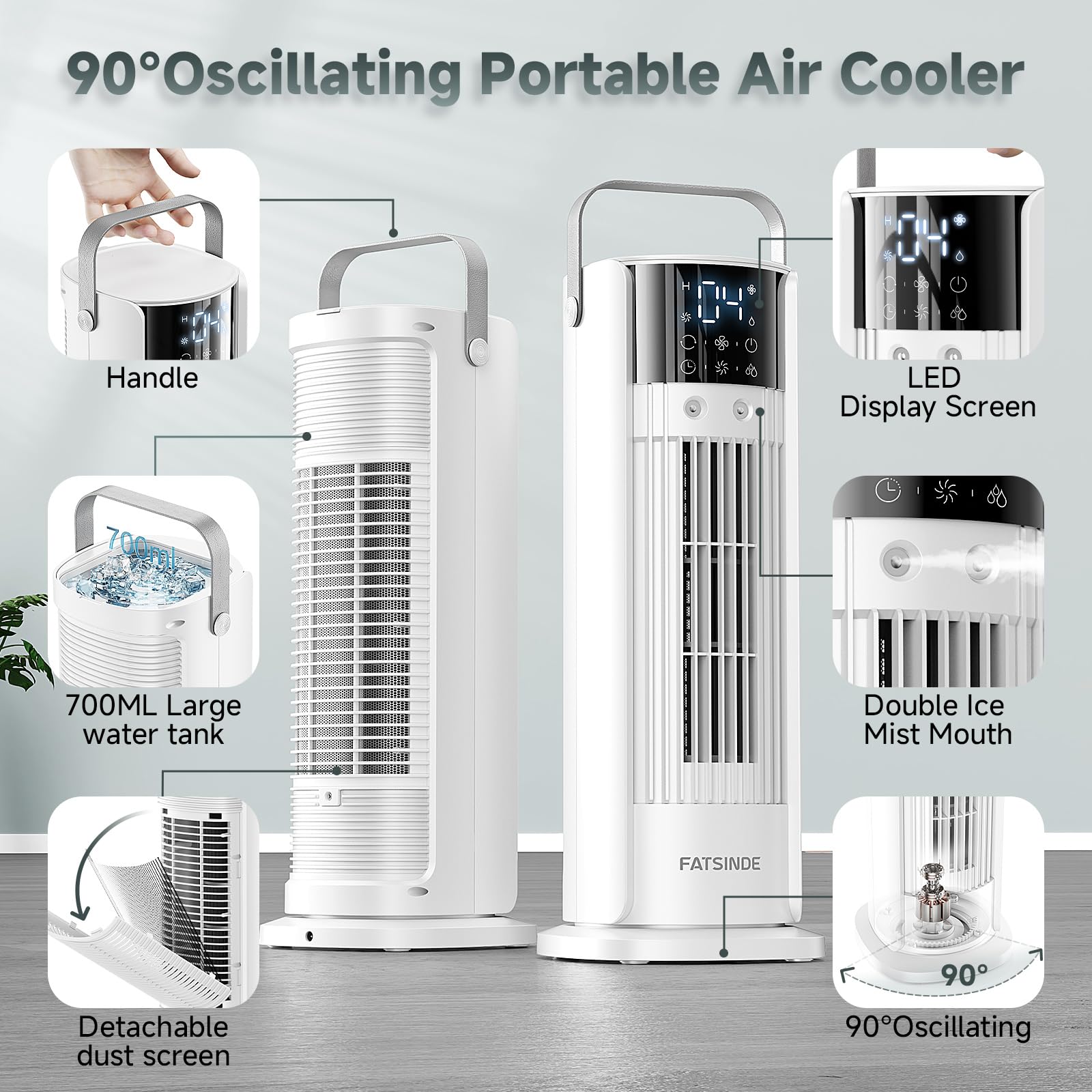 Portable Air Conditioner Tower Fan, 16" Evaporative Air Cooler with Remote, 90° Oscillating & 4 Wind Speeds, Cool Mist & 2-10H Timer, Touch Screen Cooling fan Air Conditioner for Room Office Camping