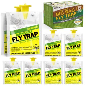 8 pack outdoor hanging fly traps, disposable flies killer trap bag catcher with natural attractant bait bug catcher and flying insect trap for outdoor family farm park orchard garden