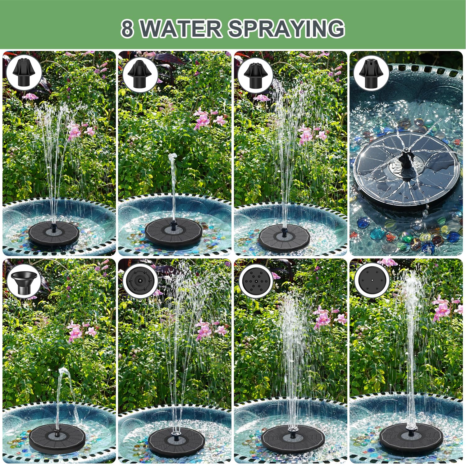 Yzert Solar Fountain 2024 Upgraded High Efficiency Glass Solar Panel, Solar Bird Bath Fountains with Flower No Battery,Solar Water Pump Fountain for Bird Bath Garden Small Ponds Outdoor Décor(Black)