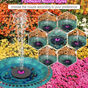 SZMP Solar Fountain 3.5W Bird Bath Fountains with Rosy Flower 2024 Upgraded 100% Glass Panel, Solar Powered Water Fountain with 7 Nozzles, Solar Fountain Pump for Pool, Pond, Garden, Outdoor (Black)