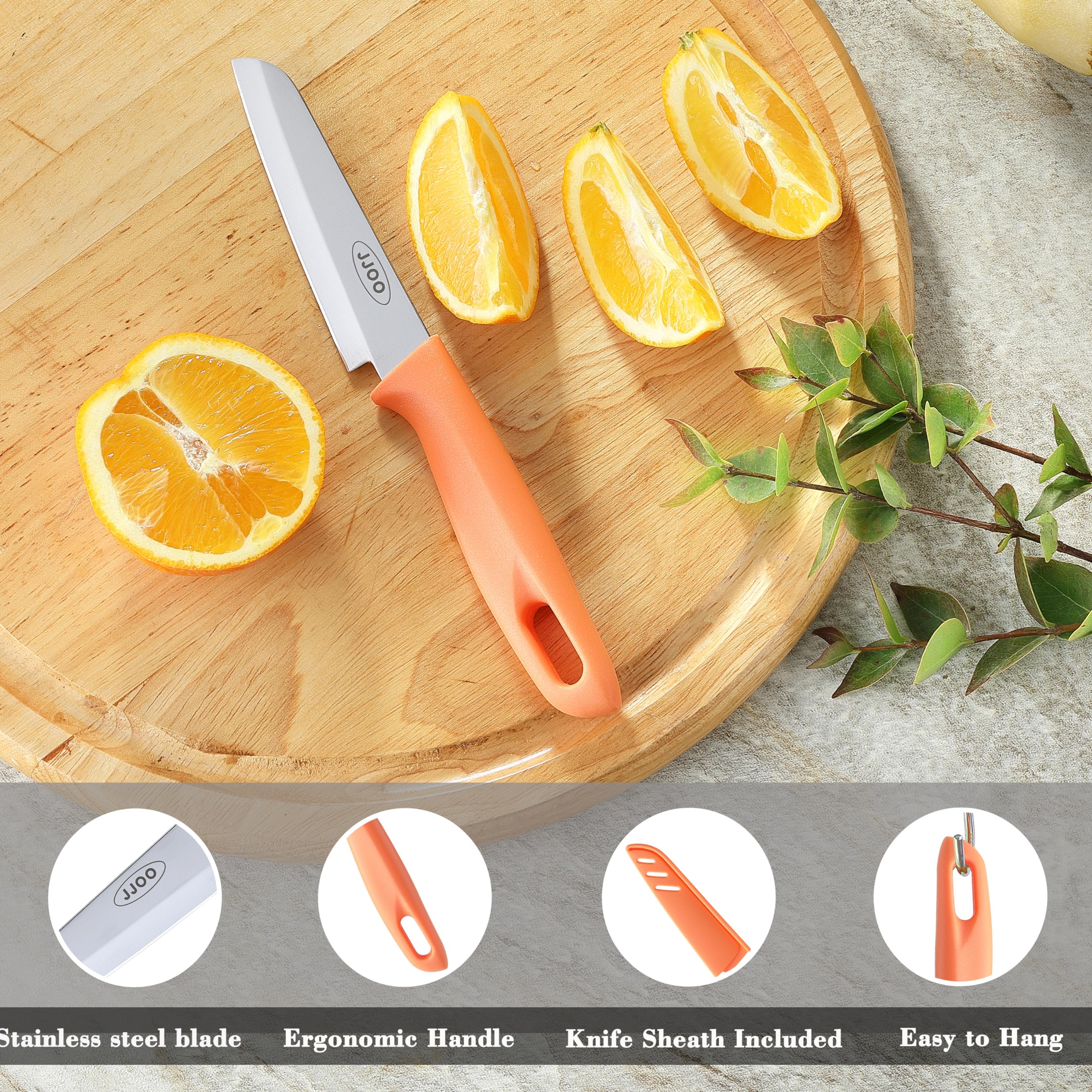 JJOO Paring Knives, Stainless Steel Paring Knife Set with Cover, 3.6 inch Pairing knife, Ultra-Sharp Small Kitchen Knife, Great for Fruit and Vegetable, Dishwasher Safe (Multi Colors)