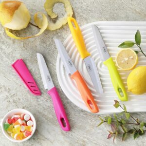 JJOO Paring Knives, Stainless Steel Paring Knife Set with Cover, 3.6 inch Pairing knife, Ultra-Sharp Small Kitchen Knife, Great for Fruit and Vegetable, Dishwasher Safe (Multi Colors)