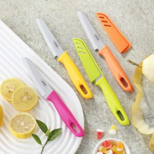 JJOO Paring Knives, Stainless Steel Paring Knife Set with Cover, 3.6 inch Pairing knife, Ultra-Sharp Small Kitchen Knife, Great for Fruit and Vegetable, Dishwasher Safe (Multi Colors)