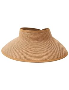 otpeh women packable beach sun straw hats wide brim visor sunhat travel foldable summer uv protection khaki