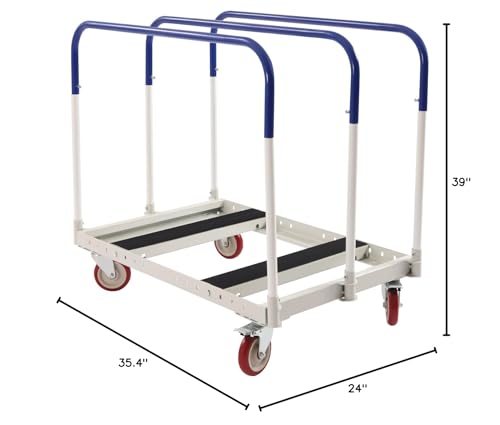 Steel Panel Truck 1000 lb Panel Cart Adjustable Heavy Duty Panel Truck, Heavy Duty Lumber Truck with Swivel Casters, with 3 Side Handrails