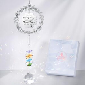 thank you gifts for women, sun catcher gift with engraved thank you message, hanging crystal suncatcher ornament for window rainbow maker, appreciation gift, gratitude gifts for friend family teacher