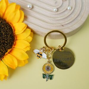 GiftoBi Sunflower Keychains Gifts for Women Sunflower Inspirational Keyring Friendship Sunflower Keychain Gifts Sunflower Key Chain for Women Men Bag Purse Wallet Handbags Backpack