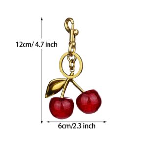 FASTFAIRY Glitter Cherry Bag Charm with Key Ring and Clip – Sparkling Resin & Metal Accessory for Purses and Bags