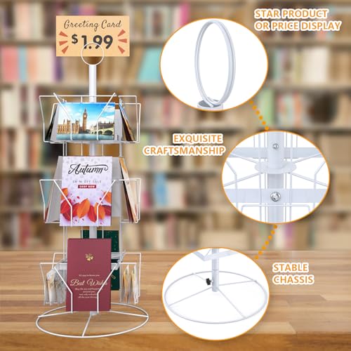 ANBOXIT Greeting Card Display Stand Rotating Rack Holder, for Postcard Sticker Retail, Metal White