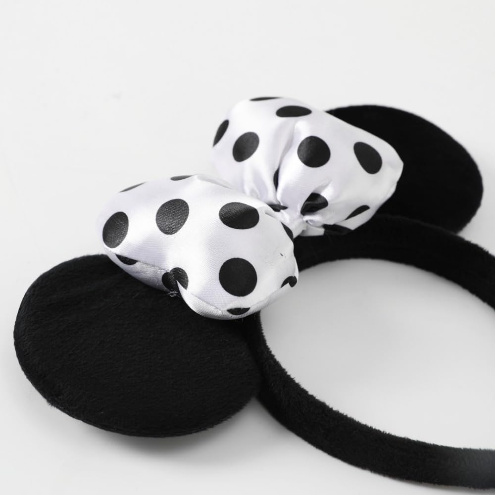 JIAHANG 3D Polka Dot Mouse Ear Hair Bow Headband,Velvet Amusement Photography Headband, Costume Headwear for Women Girls (3D satin white)