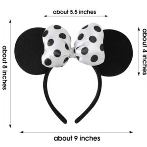 JIAHANG 3D Polka Dot Mouse Ear Hair Bow Headband,Velvet Amusement Photography Headband, Costume Headwear for Women Girls (3D satin white)