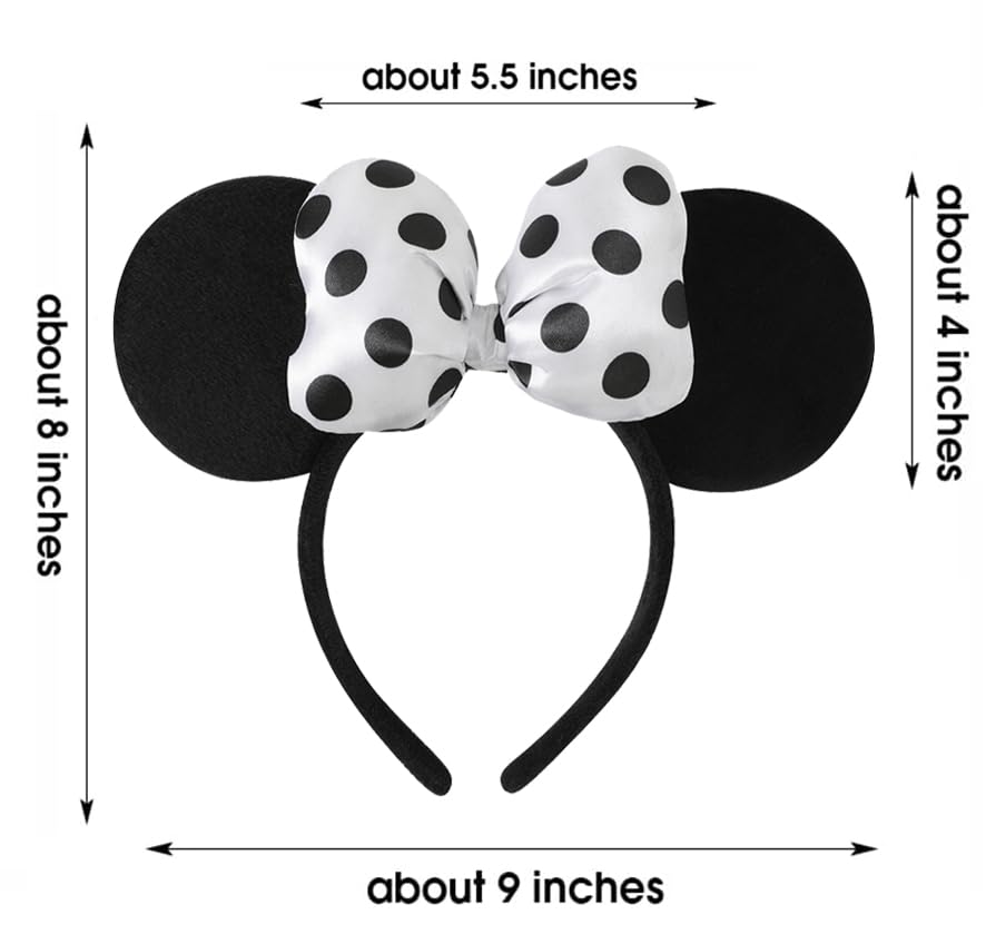 JIAHANG 3D Polka Dot Mouse Ear Hair Bow Headband,Velvet Amusement Photography Headband, Costume Headwear for Women Girls (3D satin white)