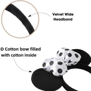 JIAHANG 3D Polka Dot Mouse Ear Hair Bow Headband,Velvet Amusement Photography Headband, Costume Headwear for Women Girls (3D satin white)