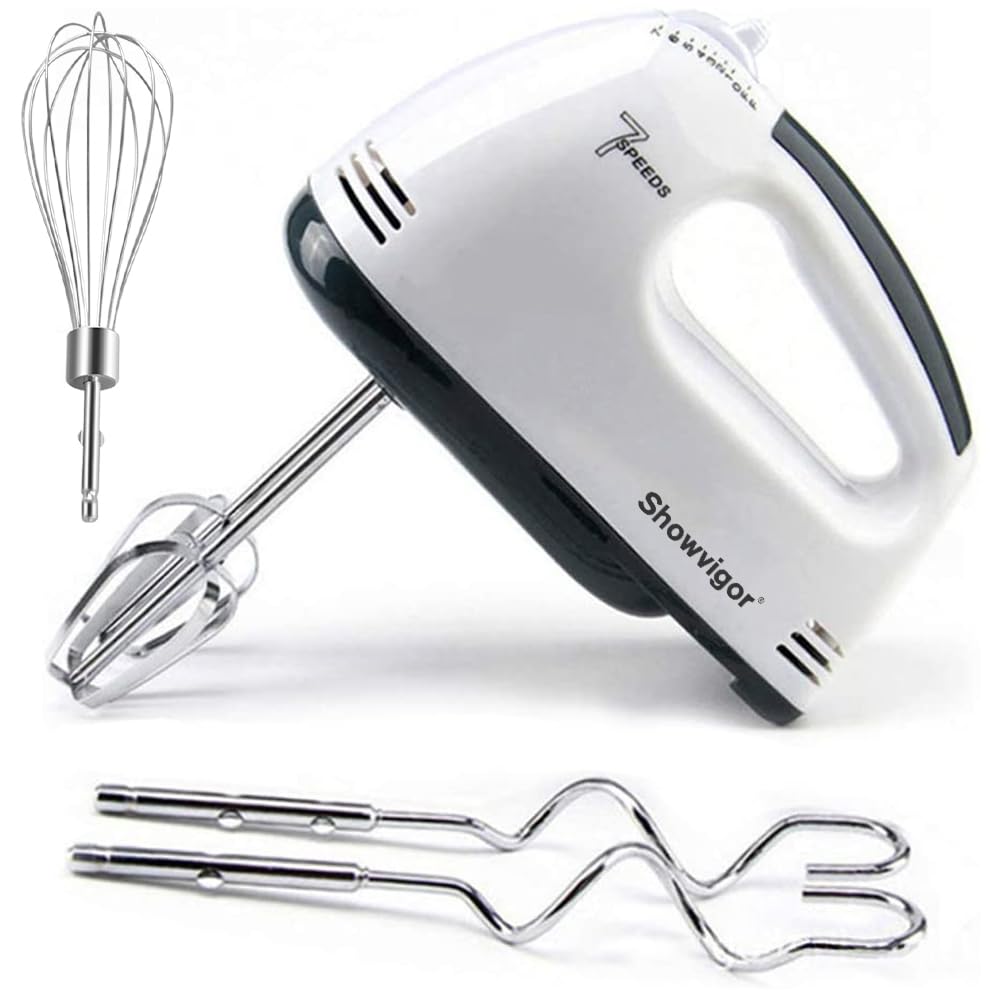 Showvigor Handmixer Electric Handheld - 7 Speed Portable Kitchen Mixer Electric with 5 Stainless Steel Accessories Whisk, Food Beater for Whipping Mixing Cookies Cakes Eggs Dough