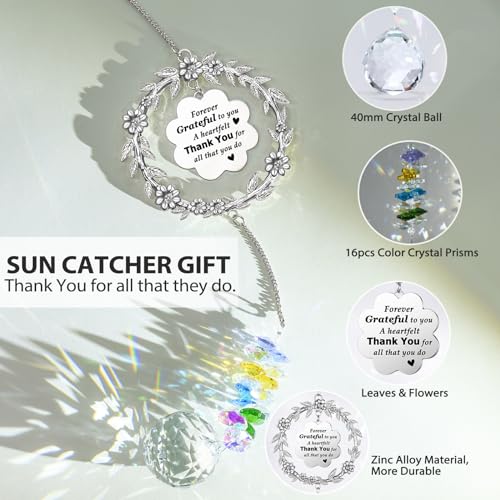 Thank You Gifts for Women, Sun Catcher Gift with Engraved Thank You Message, Hanging Crystal Suncatcher Ornament for Window Rainbow Maker, Appreciation Gift, Gratitude Gifts for Friend Family Teacher